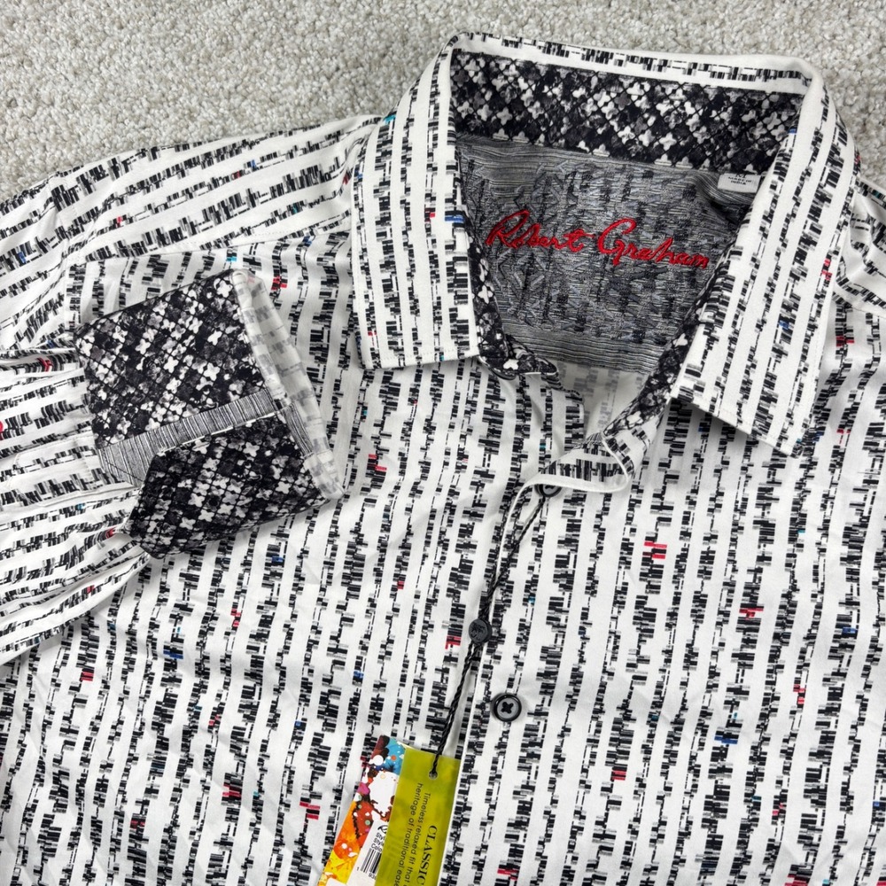 NEW Robert Graham Button Down Shirt Mens M White Hyper RARE Unreleased Print